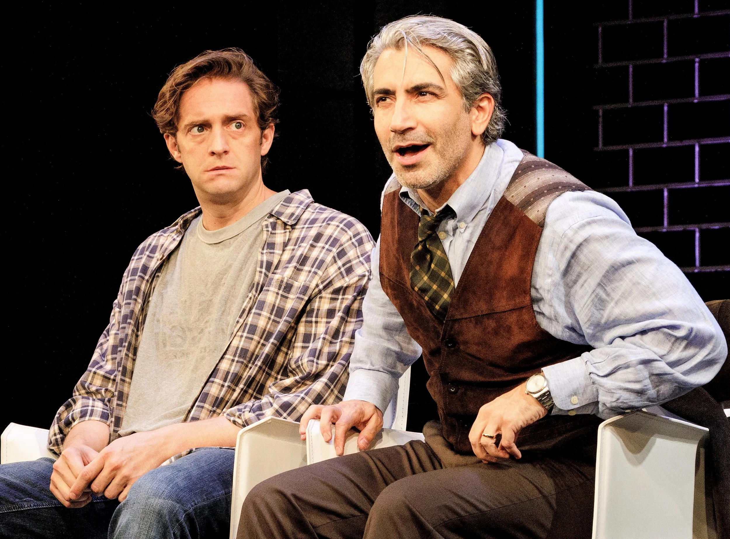 Colin Hanlon (left) and Piter Marek in The Love Course . Top: Marek with Deborah Rush in The Rape of Bunny Stuntz . Photographs by James Leynse.