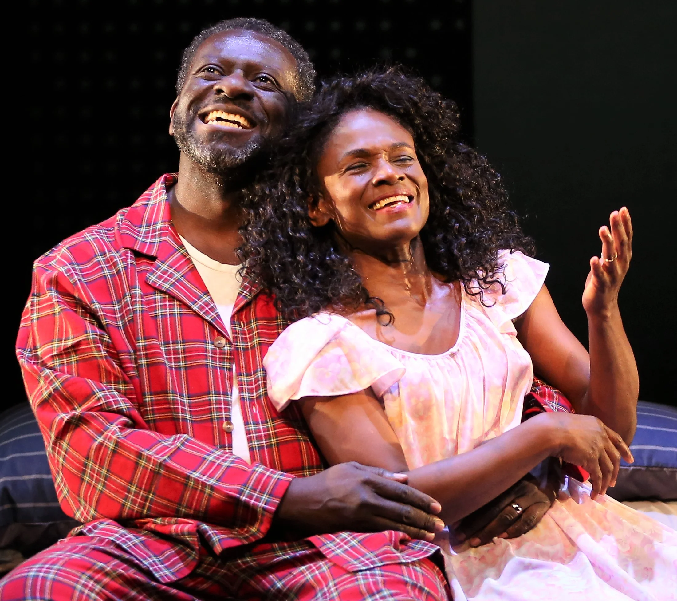 Papa (Oberon K.A. Adjepong) and NeNe (Patrice Johnson Chevannes) rekindle their romance in Hgozi Anyanwu’s Good Grief . Top: N (Anyanwu) and MJ (Ian Quinlan) as their younger selves.