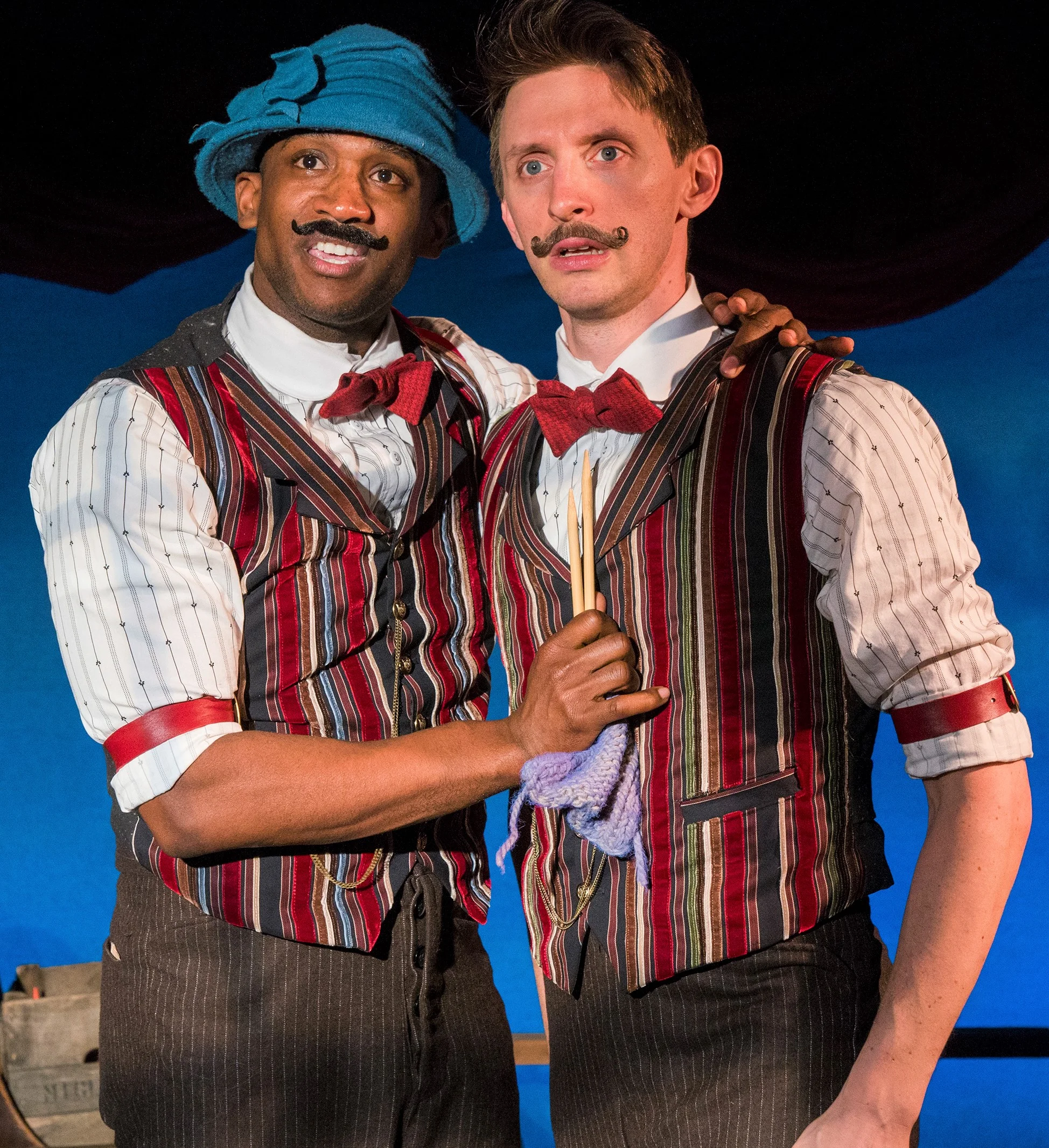 Jelani Remy (left), in Ida mode, and Teddy Yudain in The Apple Boys . Top: Jonothon Lyons, Yudain, Remy, and Amanda Ryan Paige.