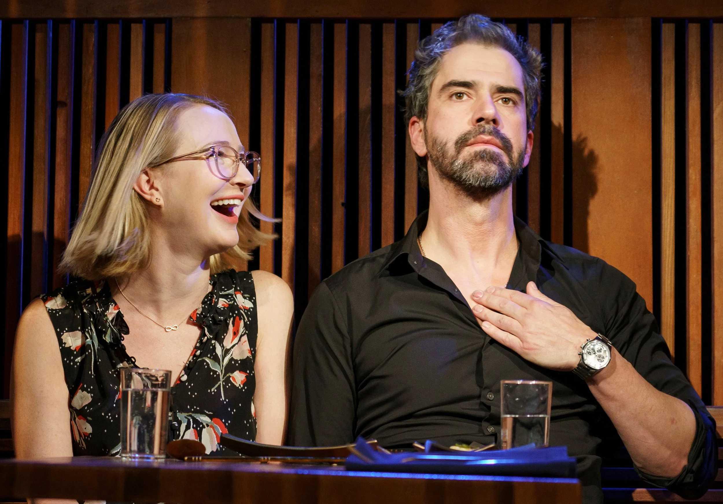 Halley Feiffer plays Cat, and Hamish Linklater is Guy in Feiffer’s drama, The Pain of My Belligerence. Top: Cat and Guy square off four years into their affair.