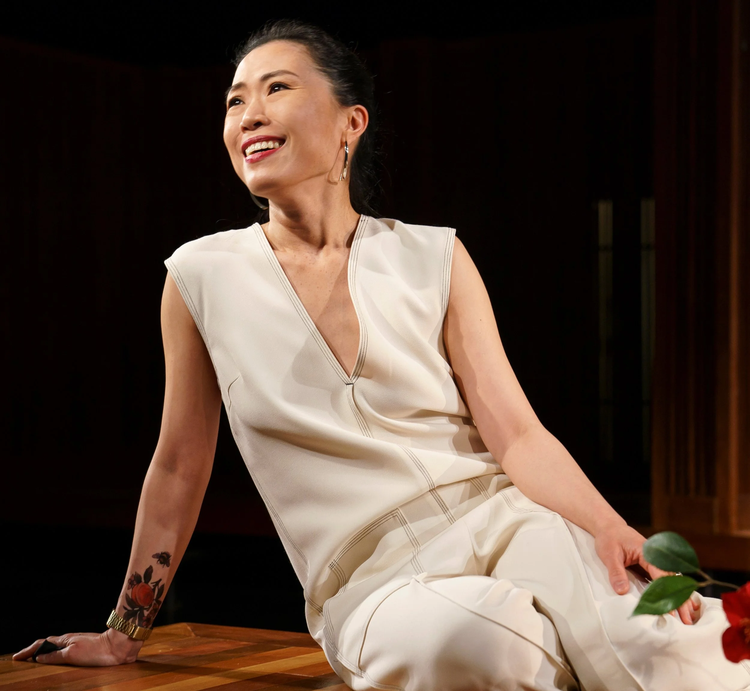 Vanessa Kai plays Yuki, Guy’s wife, in The Pain of My Belligerence. Photographs © Joan Marcus.