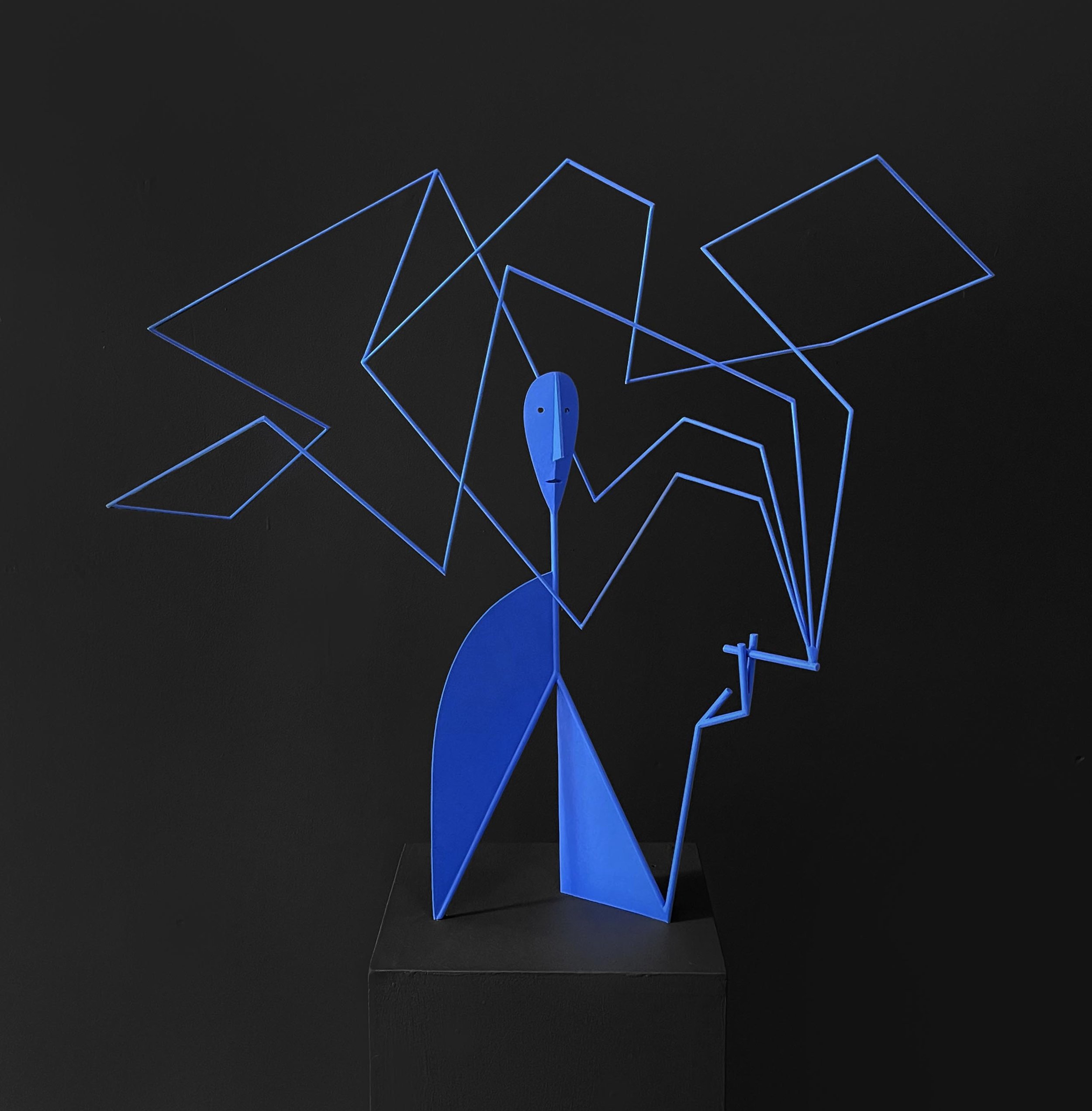    Blue Smoker  , 2023. 29”x 30”x 9”, painted steel. 