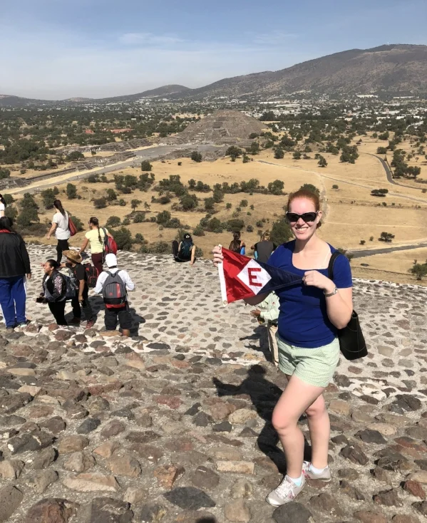Sara Goetze (daughter of Gary and Jane Powell) shows the colors at the Temple of the Sun near Mexico City