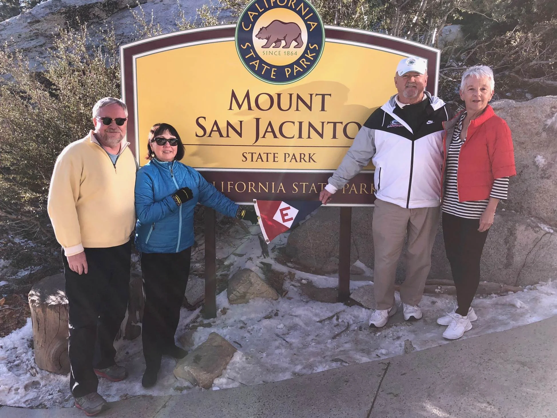 Richard & Marie Johnson and Rex & Bonnie Ballenger show their colors at the top of Mount San Jacinto, CA.