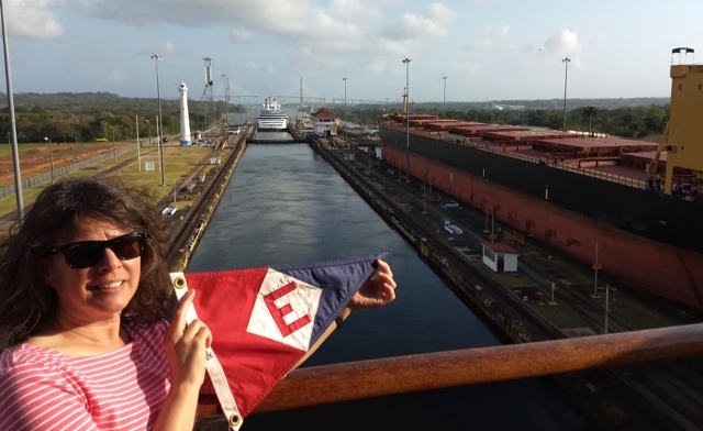  The EYC burgee makes a trip through the Panama Canal with Karen 