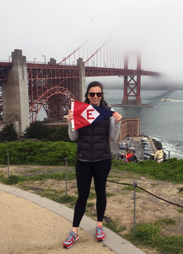  Andrea, daughter of Bill &amp; Nadine, shows the EYC colors in foggy San Francisco, California 