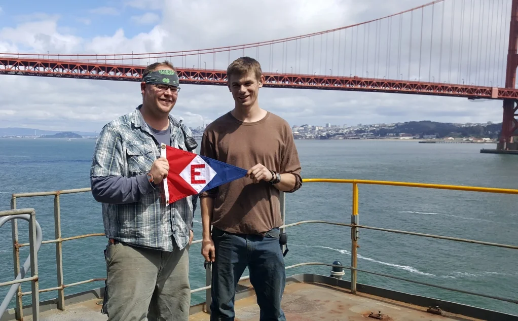 Chris Morrow and Ryan Ische aboard the USNS Yukon in San Francisco Bay