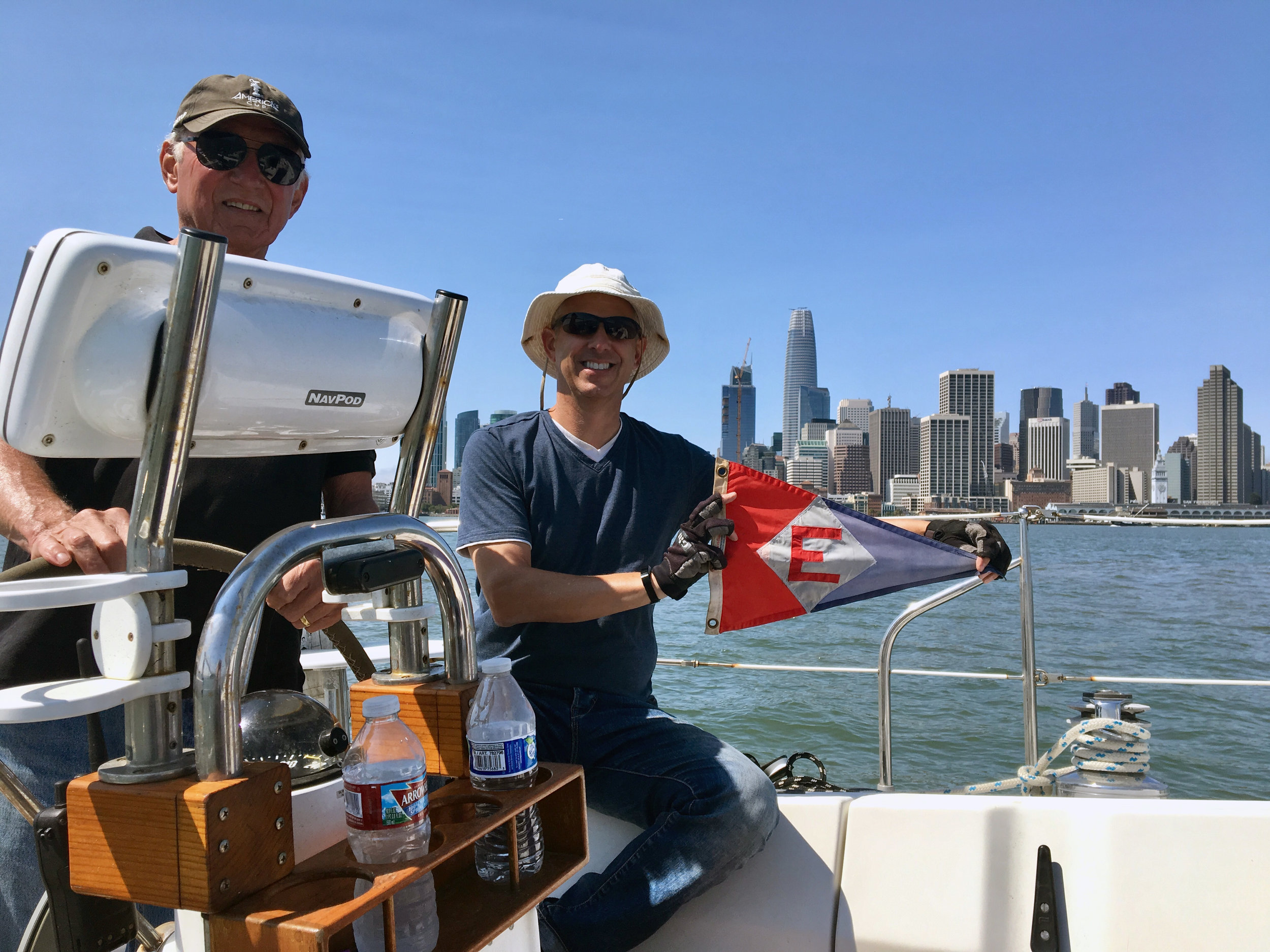  Bob at the helm with son Bob on San Francisco Bay 