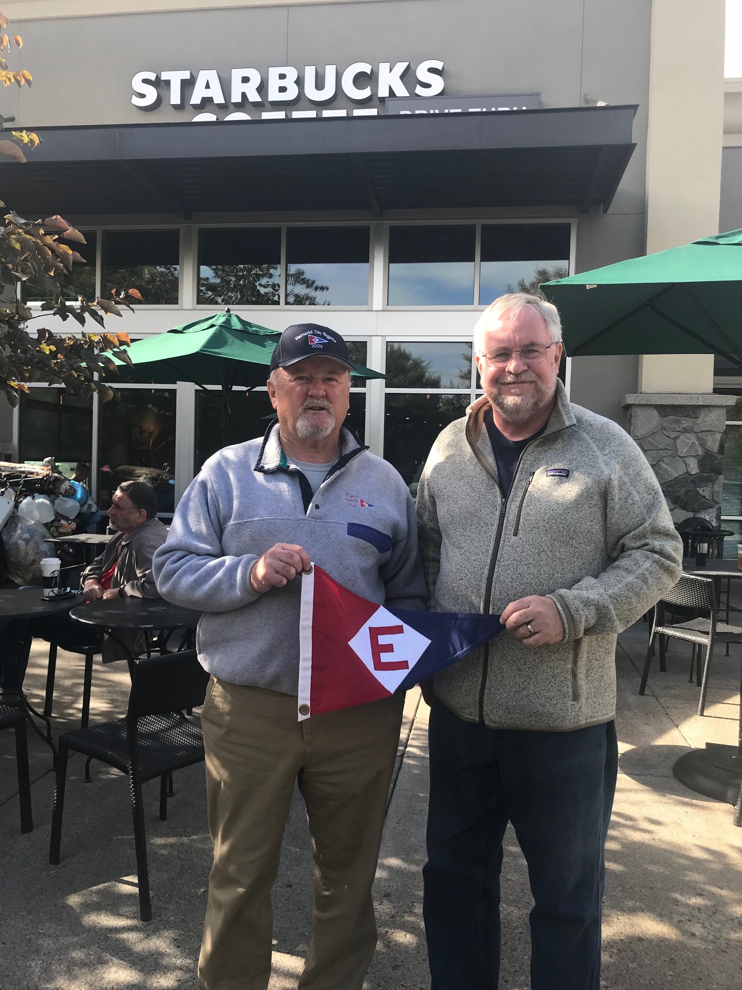  Rex and Richard take their burgee out for a cup of coffee 