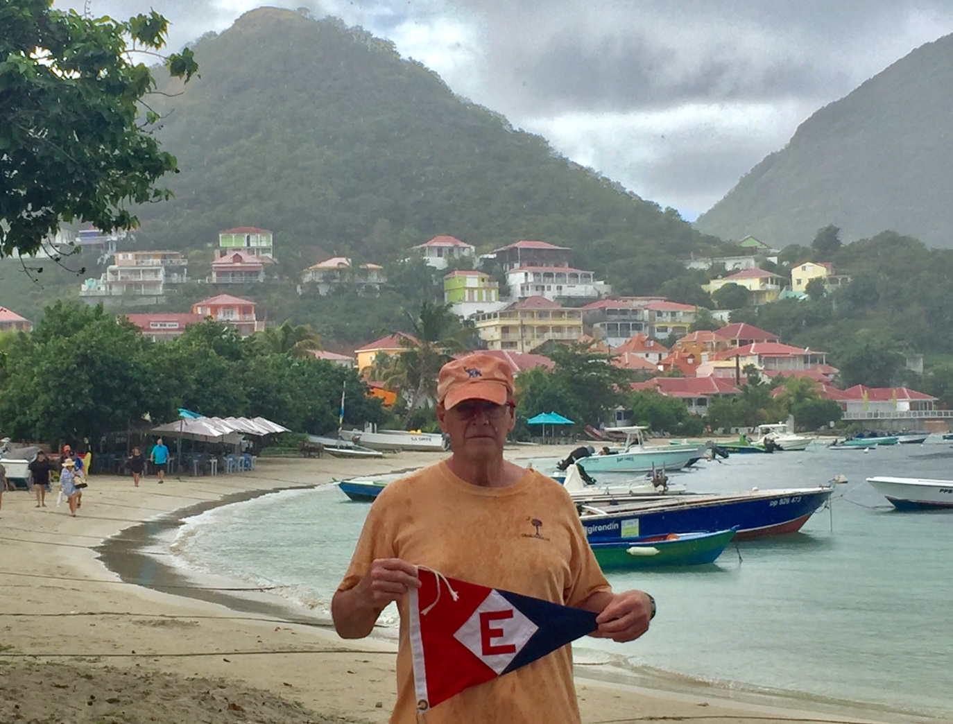 Bob shows his EYC pride in Terre de Haut, Iles de Saintes in the Carribean 