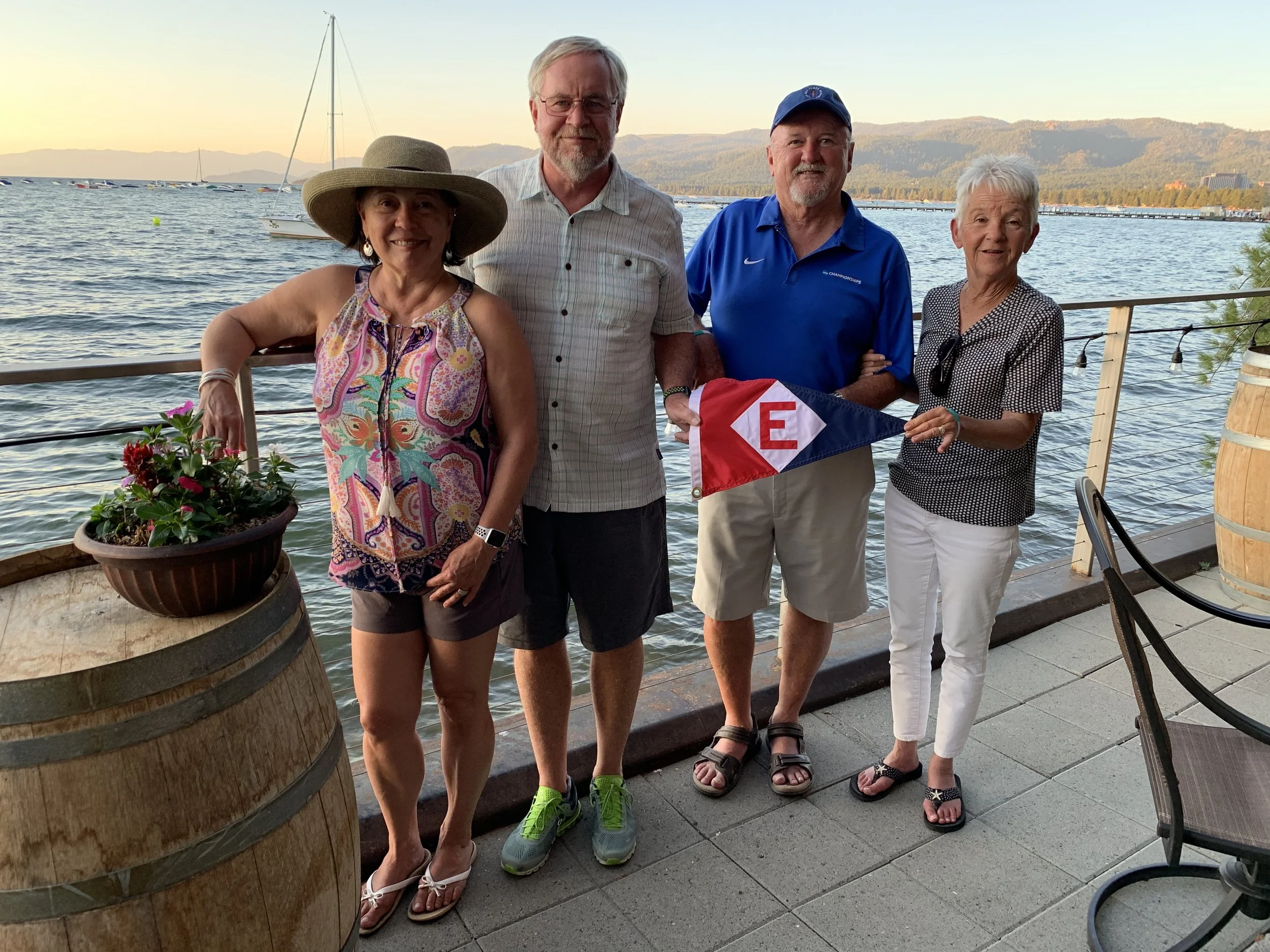 Marie & Richard and Rex & Bonnie hoist the colors at South Lake Tahoe.