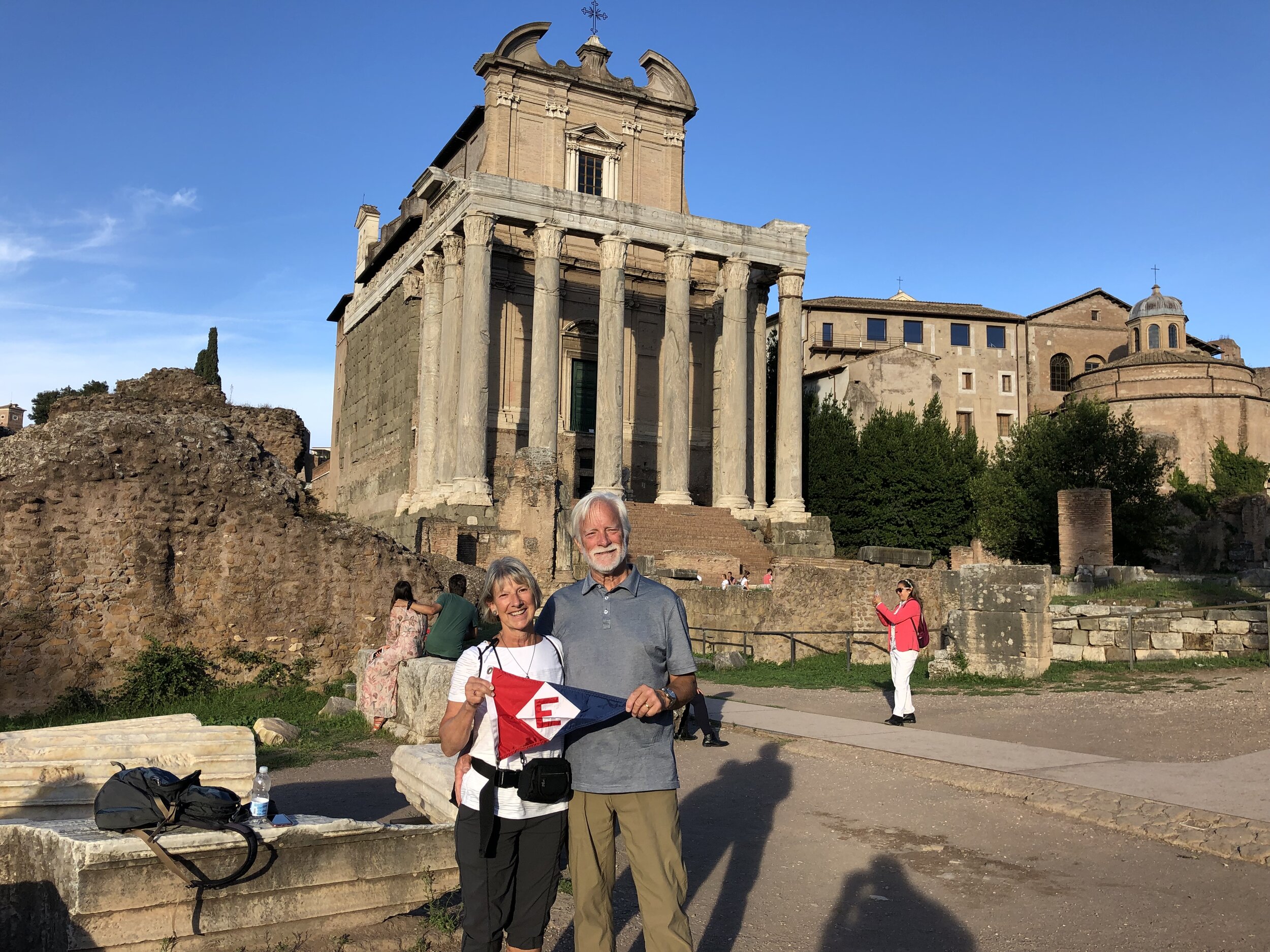  Chris &amp; Ken hoist the colors in front of the Forum in Rome, Italy 