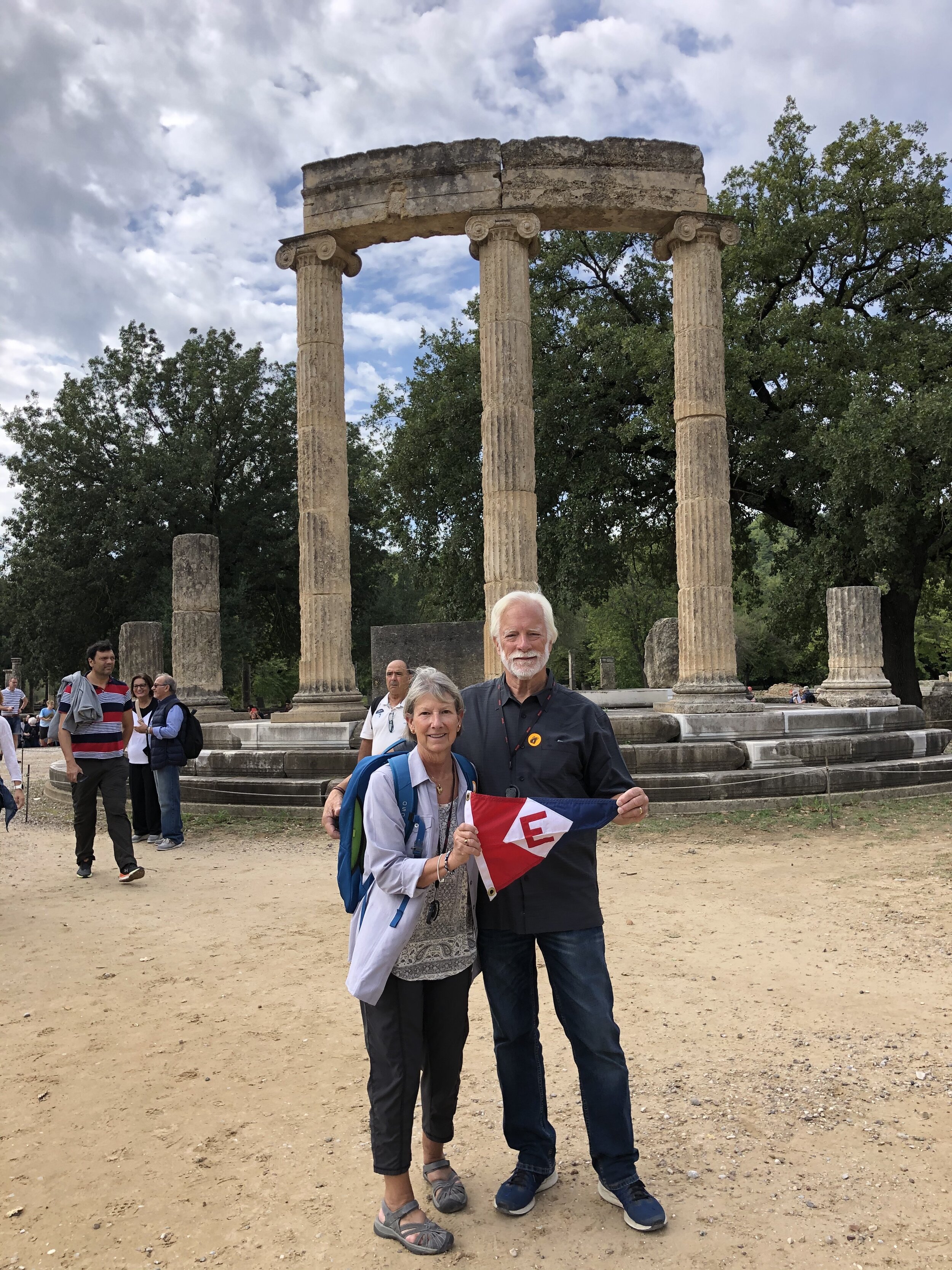  Chris and Ken show the colors in Olympia, Greece at the site of the first Olympic games 