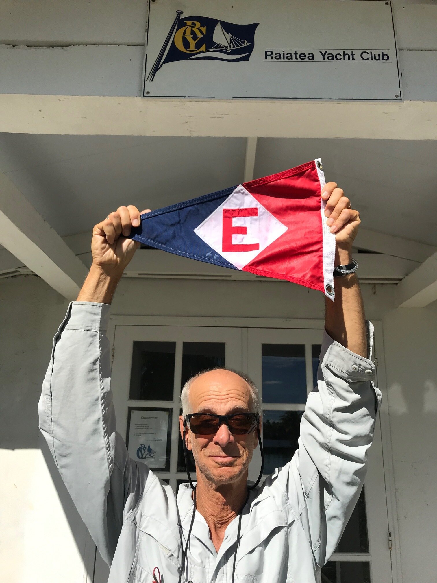  Lyle hoists the colors—literally!—in Raiatea, French Polynesia 