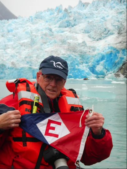  Bob shows EYC colors glacier-side in Tracy Arm, Alaska 