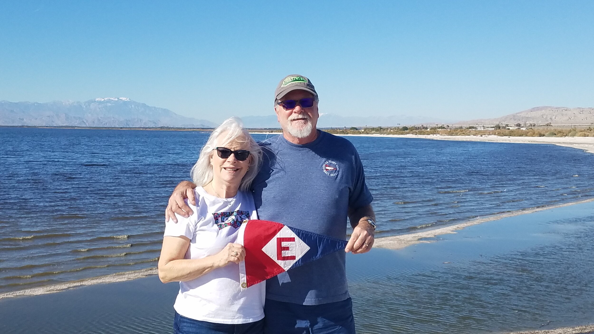  Linda &amp; Murray hoist the colors at the Salton Sea in California 