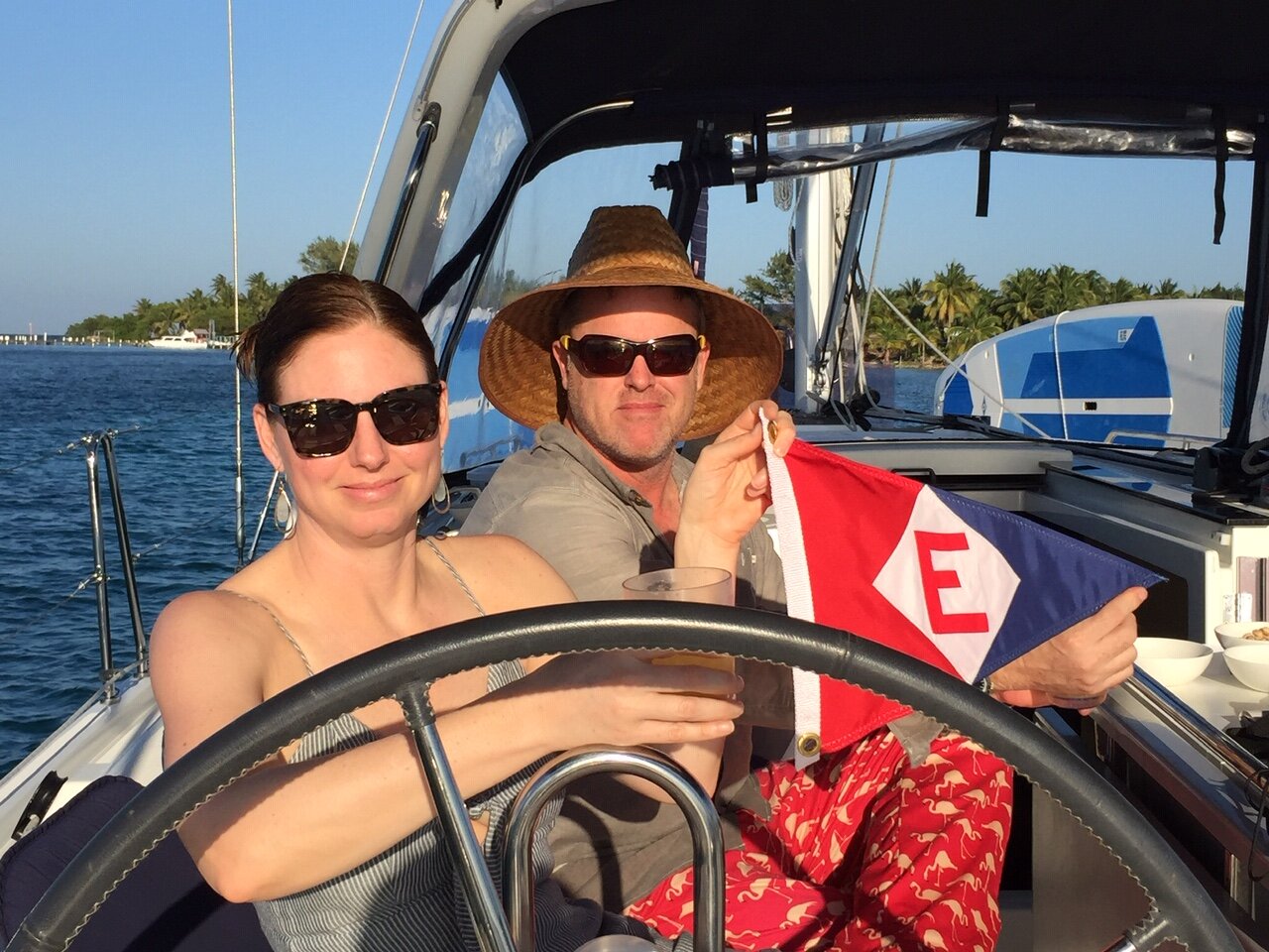  Richard and Katherine take a moment from sailing in Belize to show their colors 