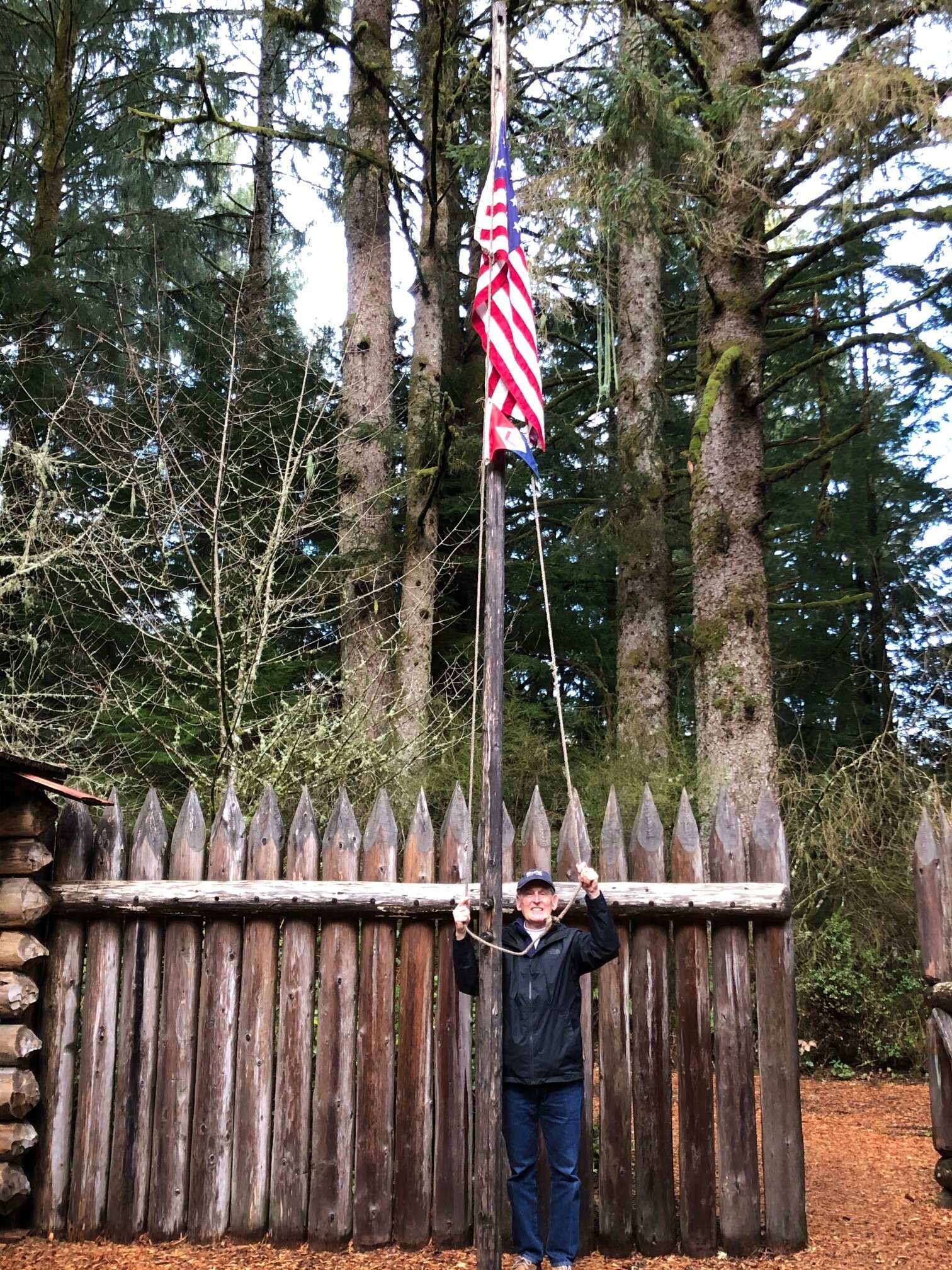  Gary raising the colors at Fort Clatsop, part of the Lewis and Clark National Historical Park 