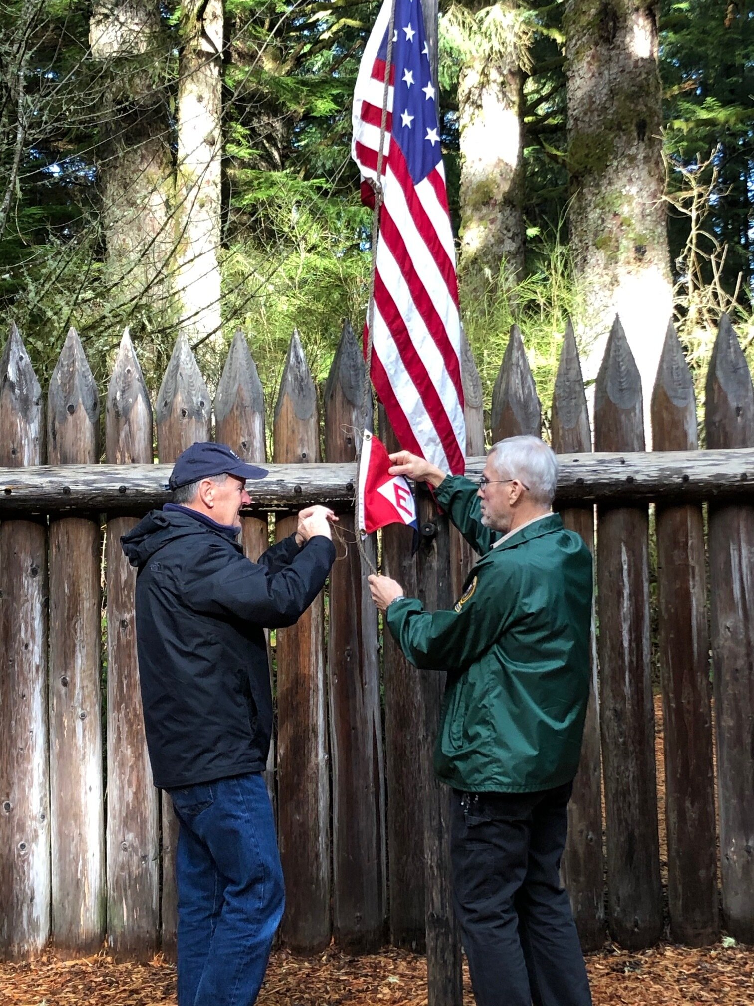  Gary literally hoists the EYC colors at Fort Clatsop, part of the Lewis and Clark National Historical Park 