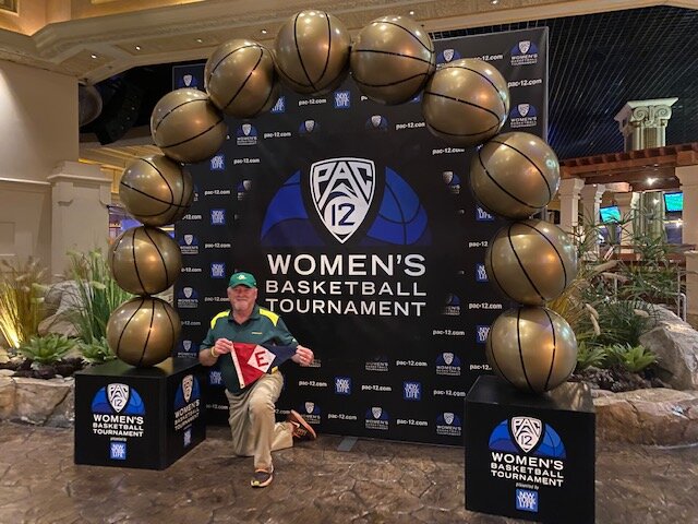  Rex shows his EYC—and UofO—spirit at the Pac-12 Women’s Basketball Tournament in Las Vegas 