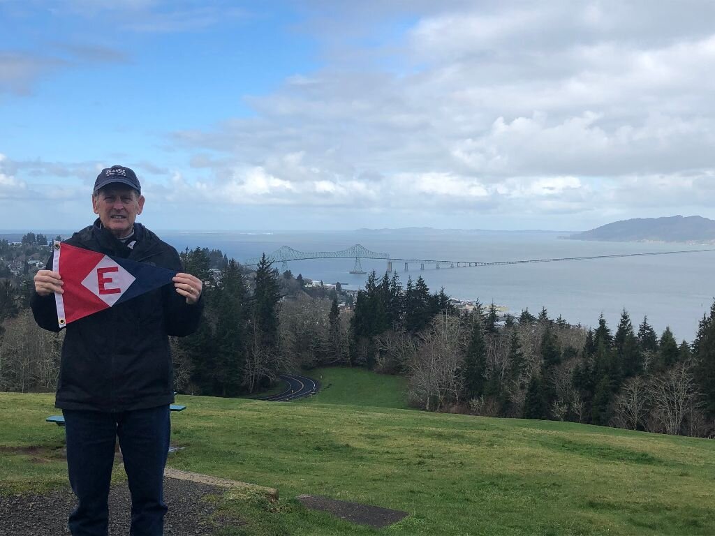  Gary shows his colors at the Astor Column in Astoria, OR with the Columbia River behind him 
