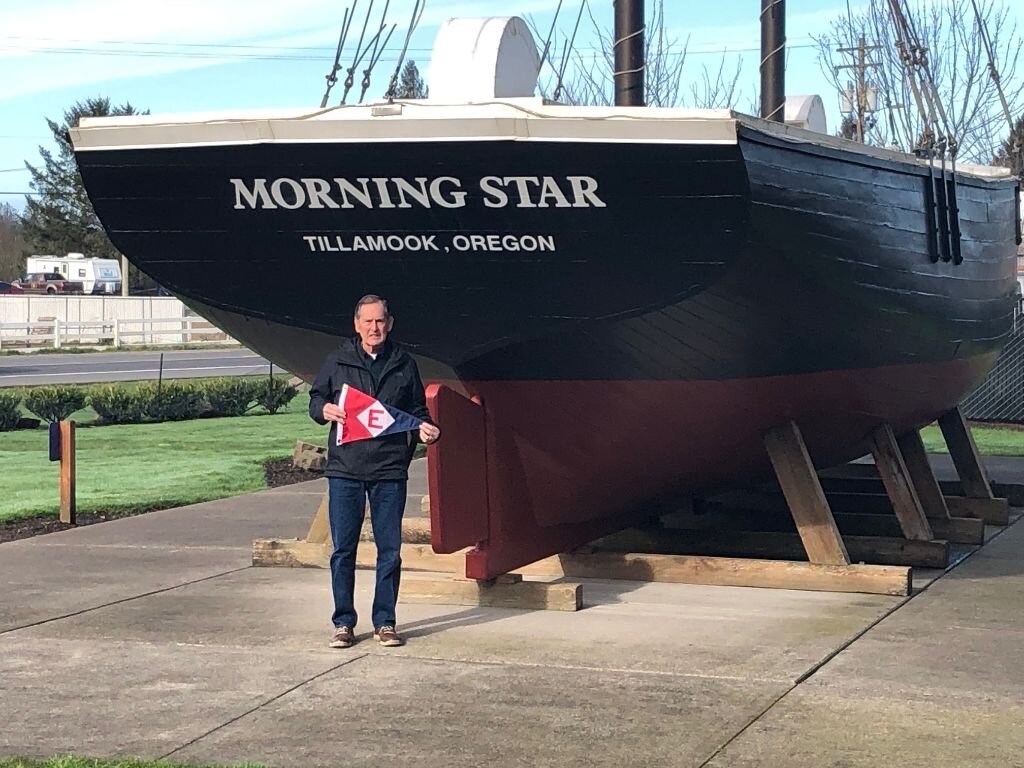  Gary shows his EYC pride at the Morning Star’s stern in Tillamook, Oregon 
