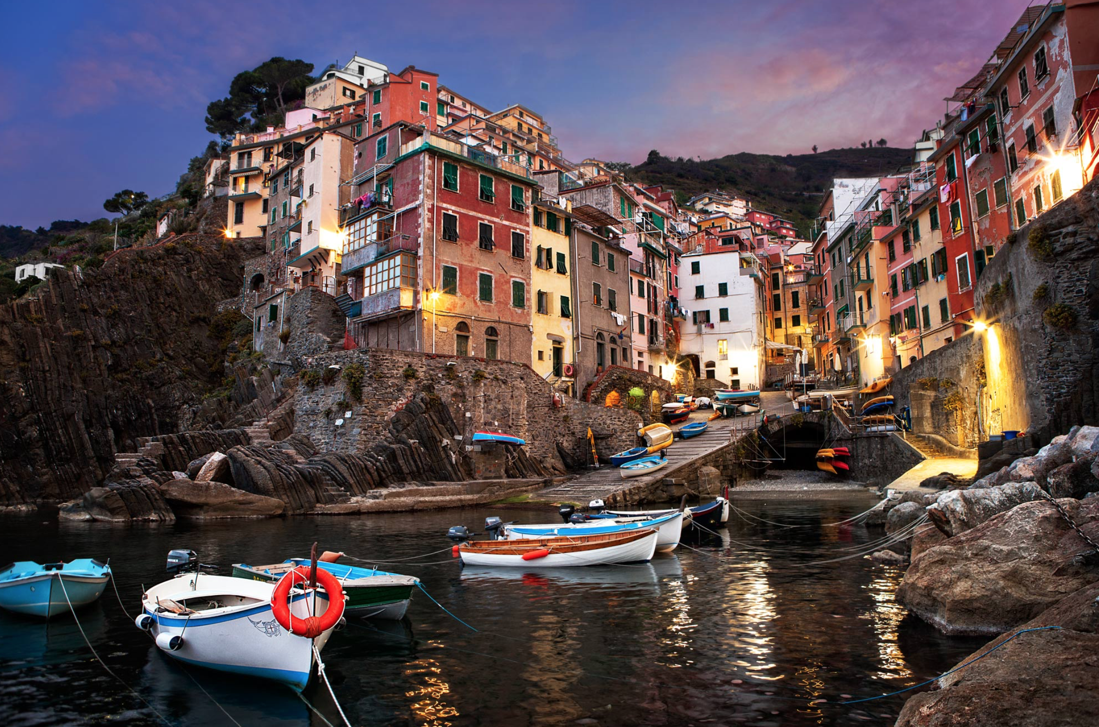 The village of Riomaggiore at dusk