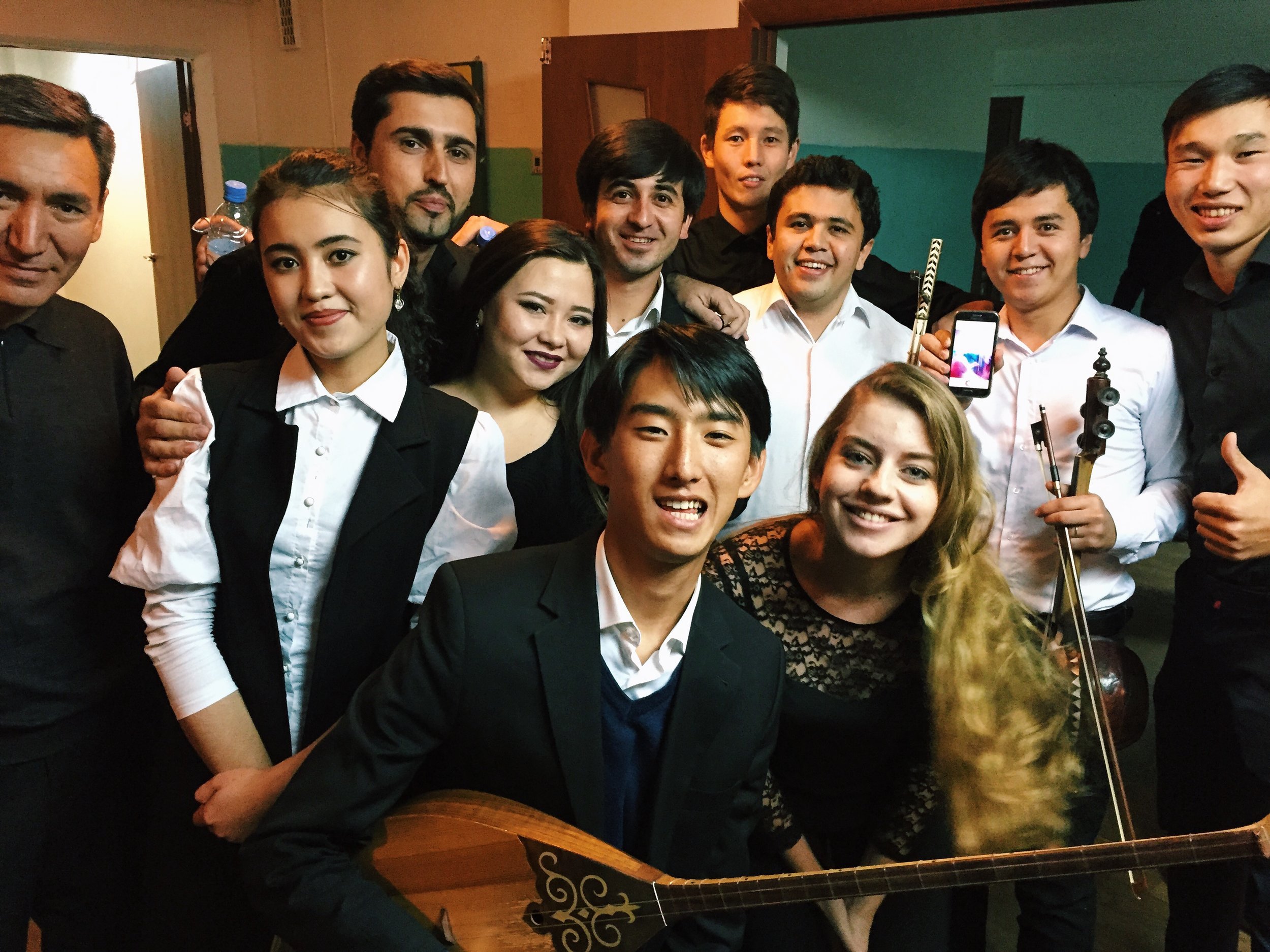 Part of the ensemble before the concert in Almaty, Kazakhstan.