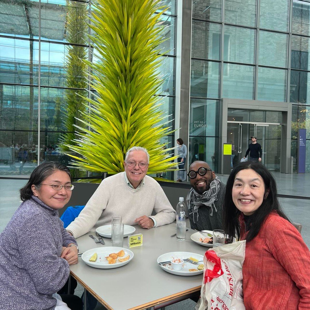 At my Alumni SMFA &amp; MFA Boston for a little business and one day vaca. With Wifey and friends Rick Isaacs and Nami Hamada, having lunch at New American Cafe.