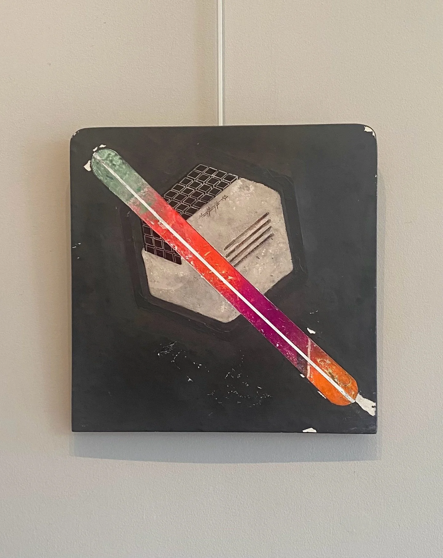 UNTITLED (CUBE SERIES) #2 // 20&Prime; x 20&Prime; matt medium, enamel paint, beeswax, watercolor, cotton paper on hemp board