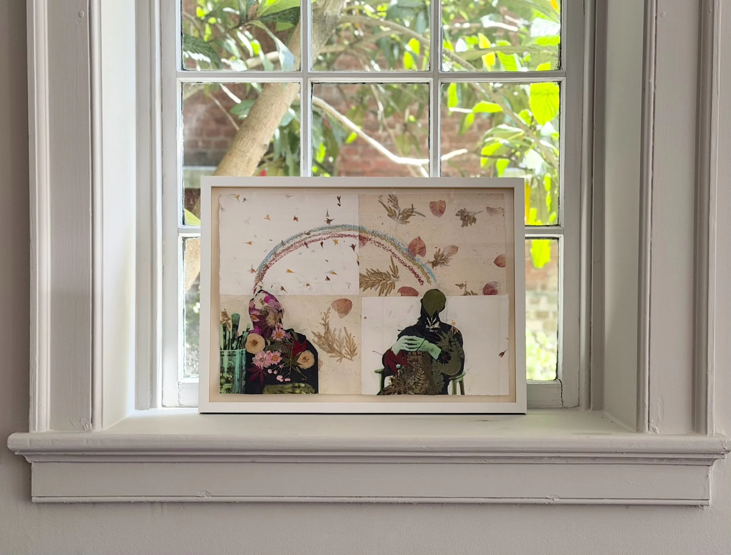 18.5&Prime; x 25.5&Prime; framed pressed flowers, oil pastel and archival inkjet print on handmade mixed fiber paper