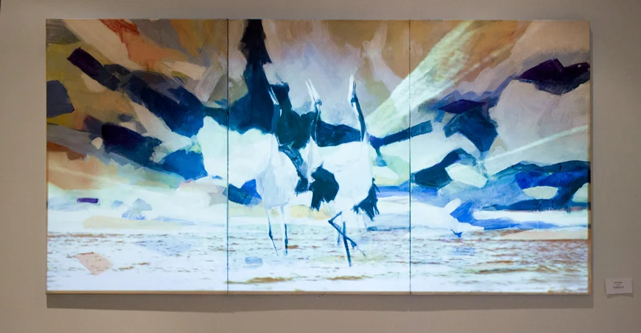 Knitting · Mixed Media on Canvas with Video · 72"x36" · 2018