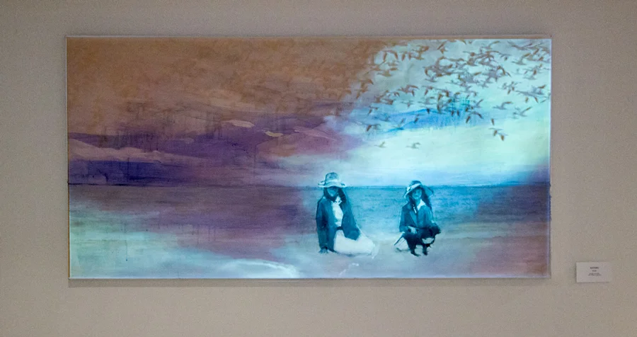 Sisters · Mixed Media on Linen with Video · 48"x24" · 2016