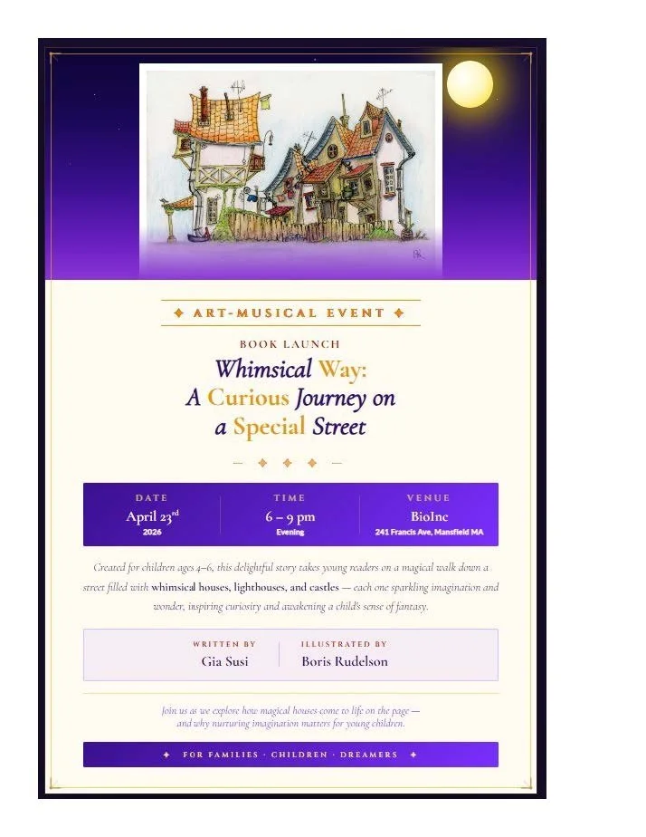 Whimsical Way:  A Curious Journey on a Special Street. A Book Launch Art-Musical Event.