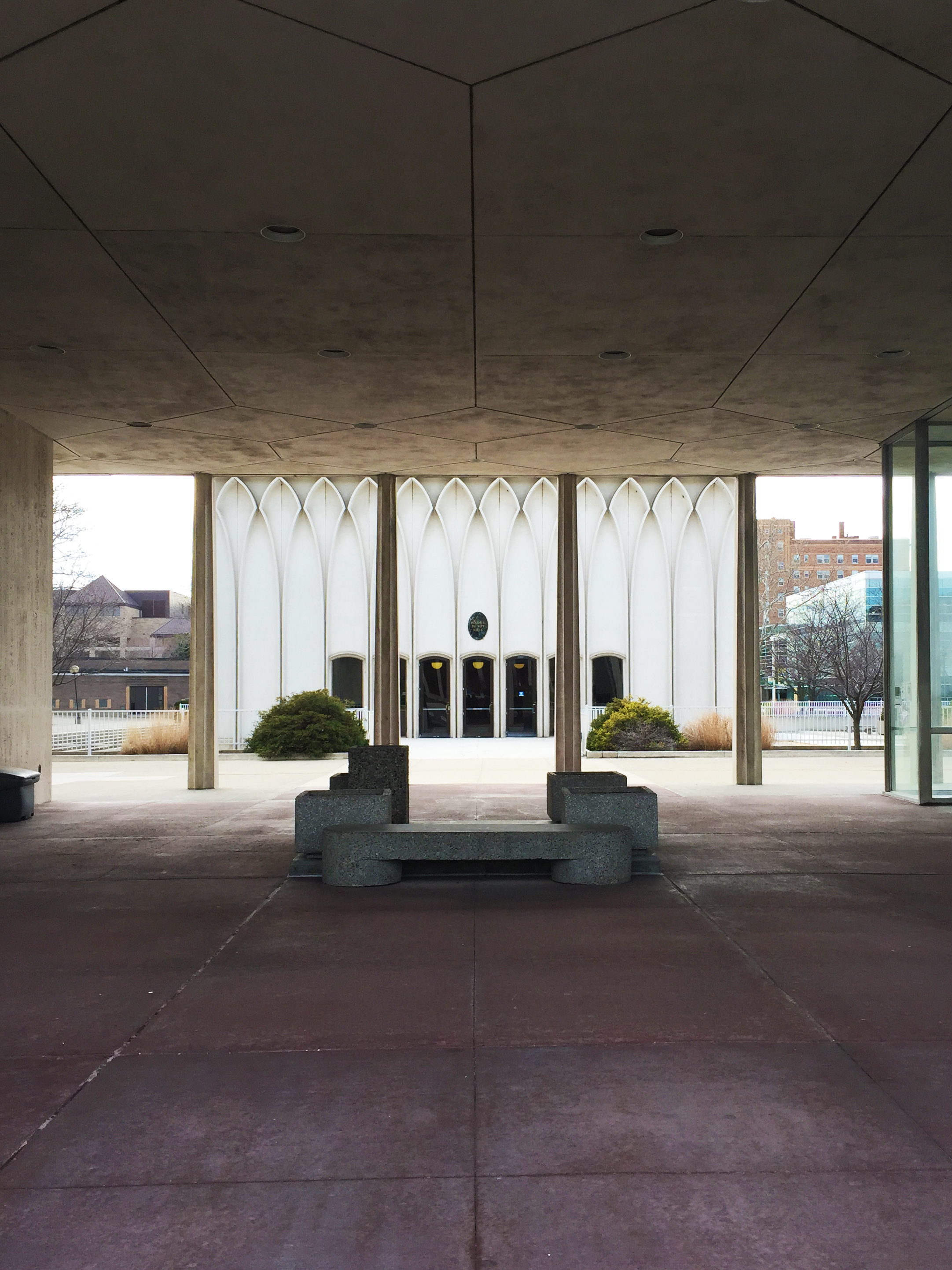  We stopped and toured Wayne State University's Campus. Many of the buildings on their campus were designed by Yamasaki, including the auditorium building in the distance of this photo. I loved the "modern gothic" style of this building and how the b