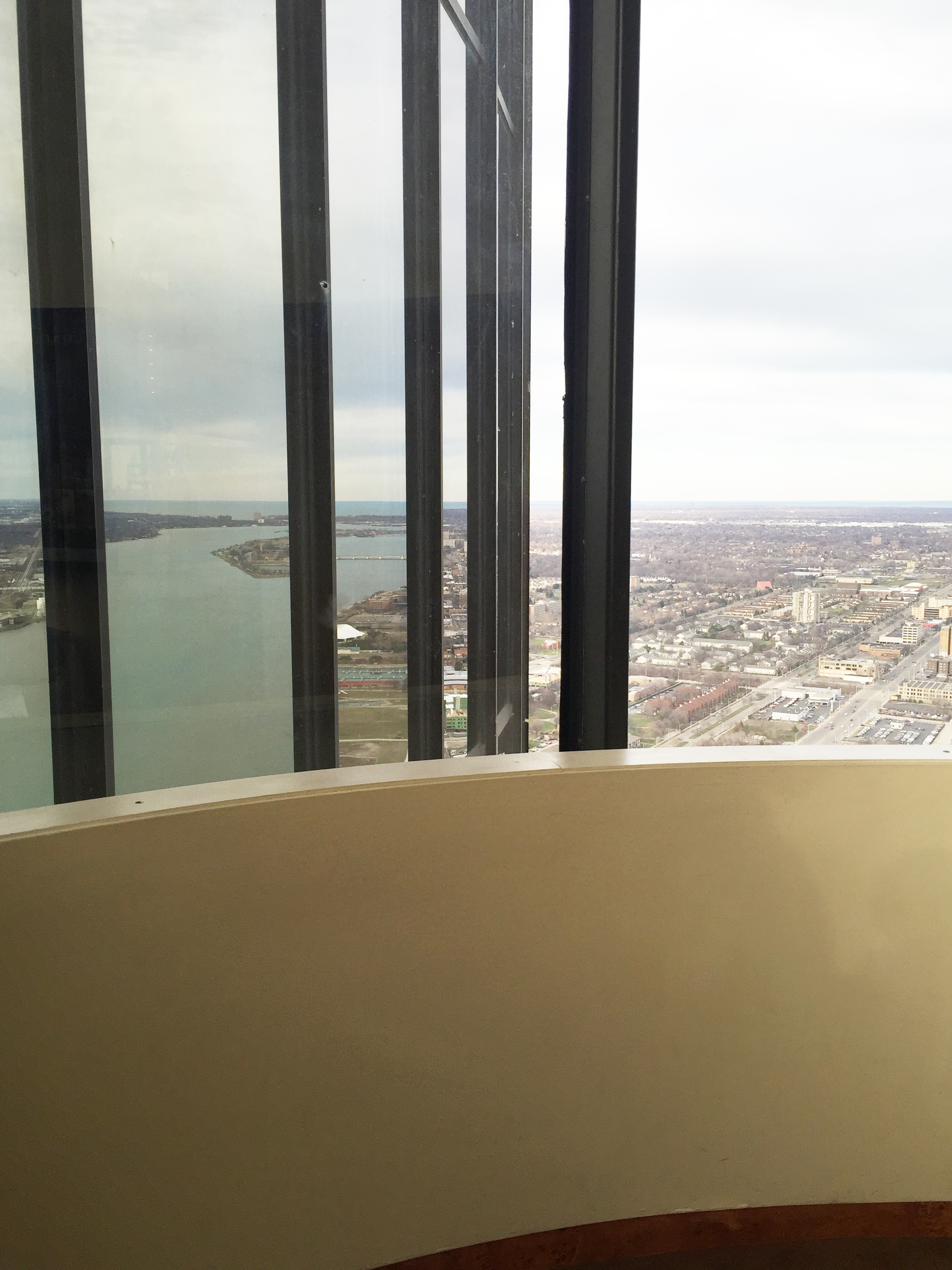  In this photo, taken from the top of the Renaissance Center, the left half is actually a reflection of the river on the windows of the building. 