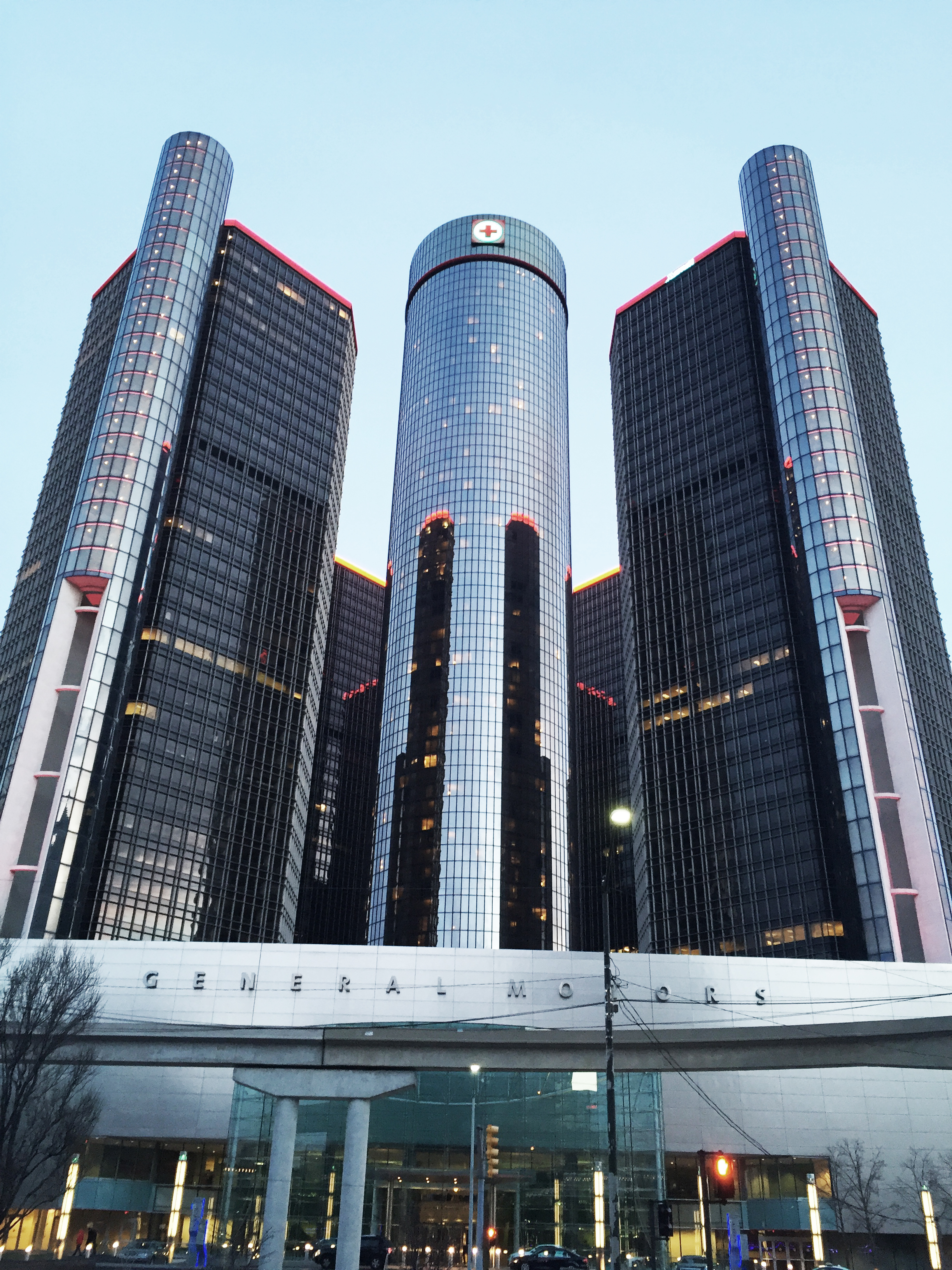  The General Motors' Renaissance Center had the scariest elevators that I've ever ridden on! They were glass elevators on the exterior of the building, so you could see just how high up you were traveling. It was terrifying! 