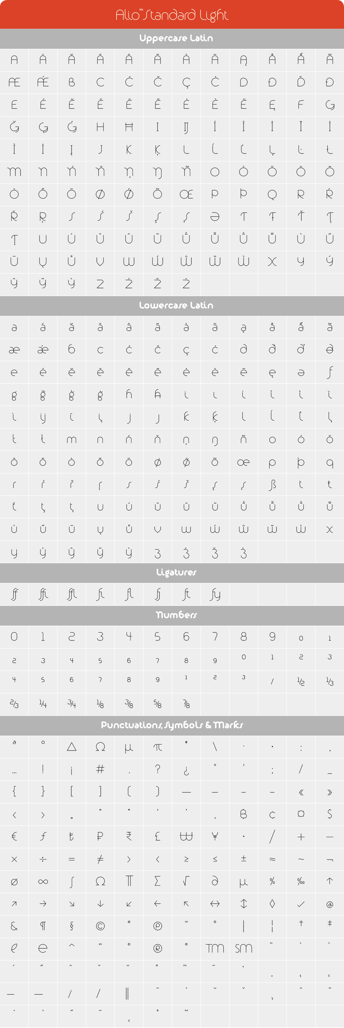 Alio Std Light Glyph Set