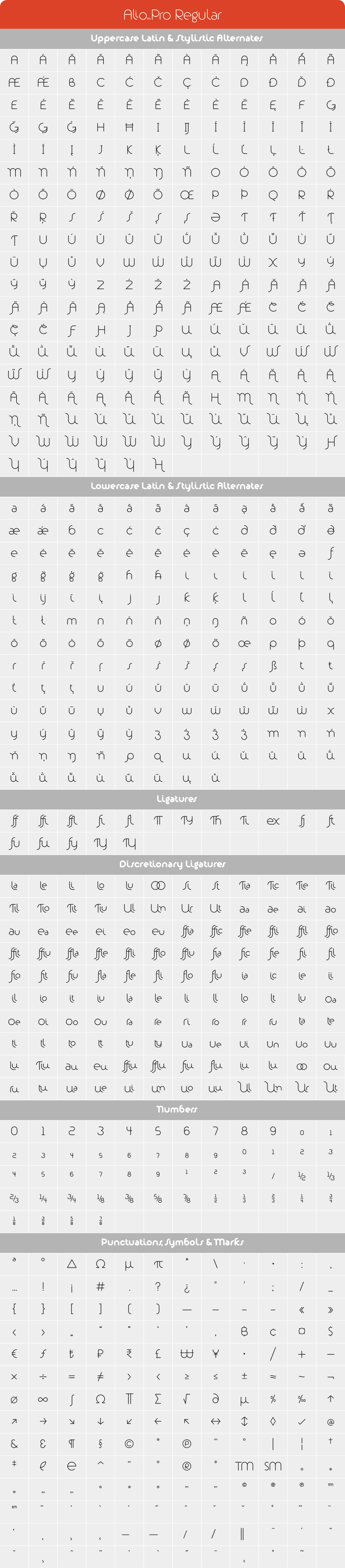 Alio Pro Regular Glyph Set