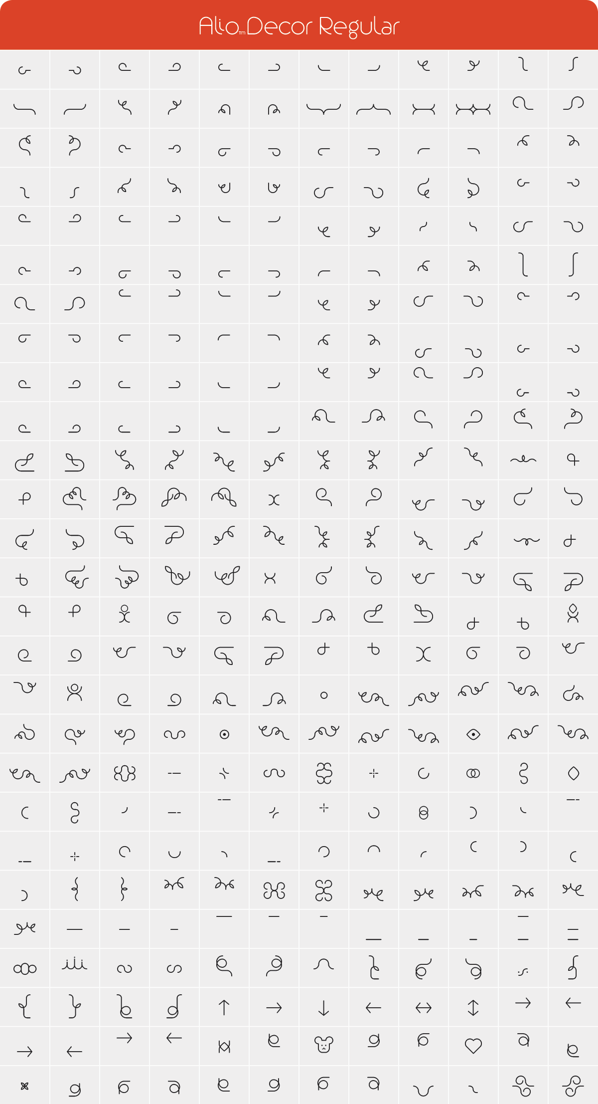 Alio Decor Regular Glyph Set