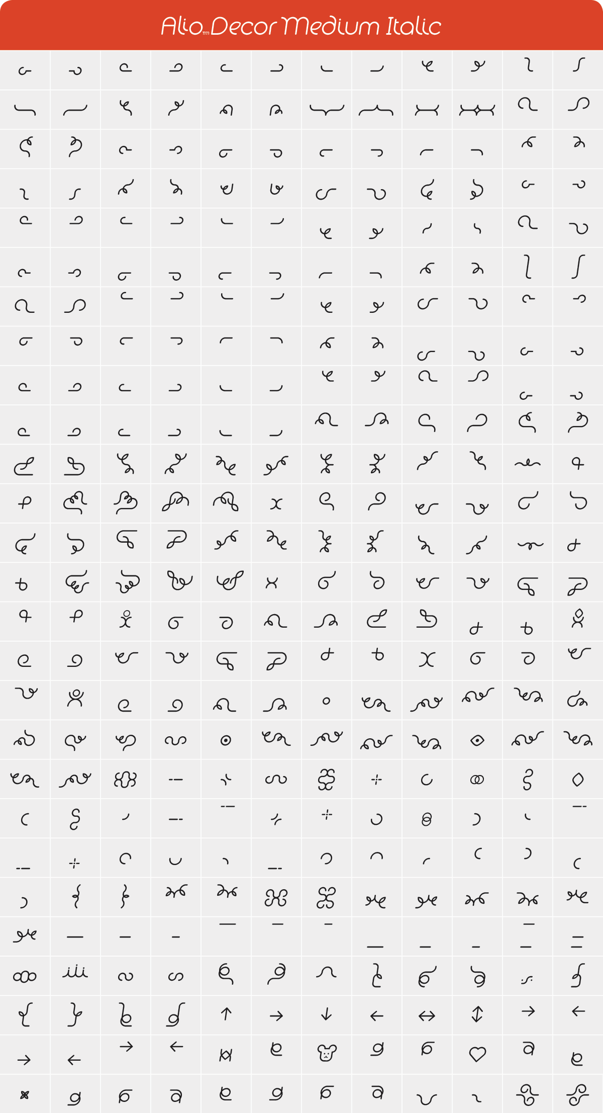 Alio Decor Medium Italic Glyph Set
