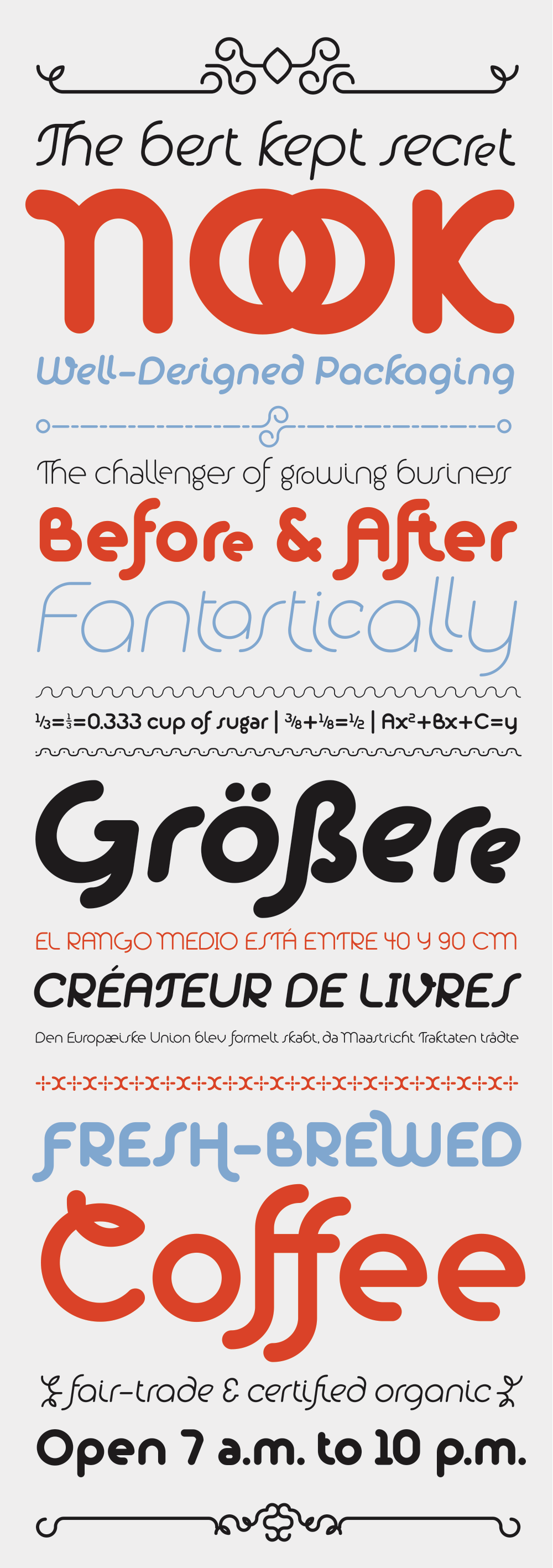 The above specimen was typeset entirely within one text box using the combination of Alio Pro and Alio Decor.