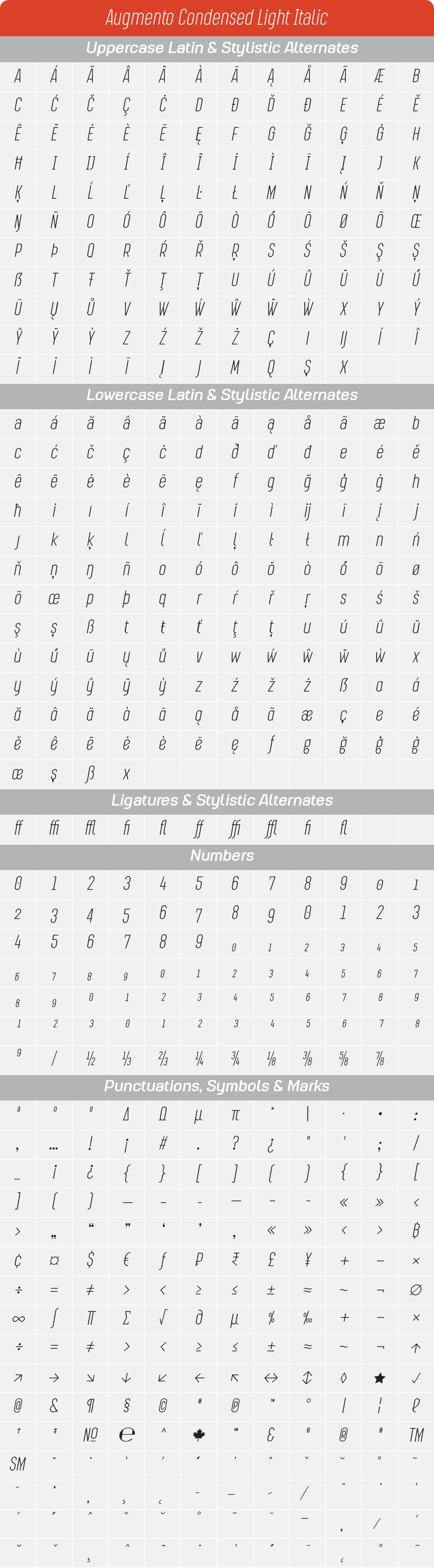 Condensed Light ItalicAugmento-GlyphTable.png