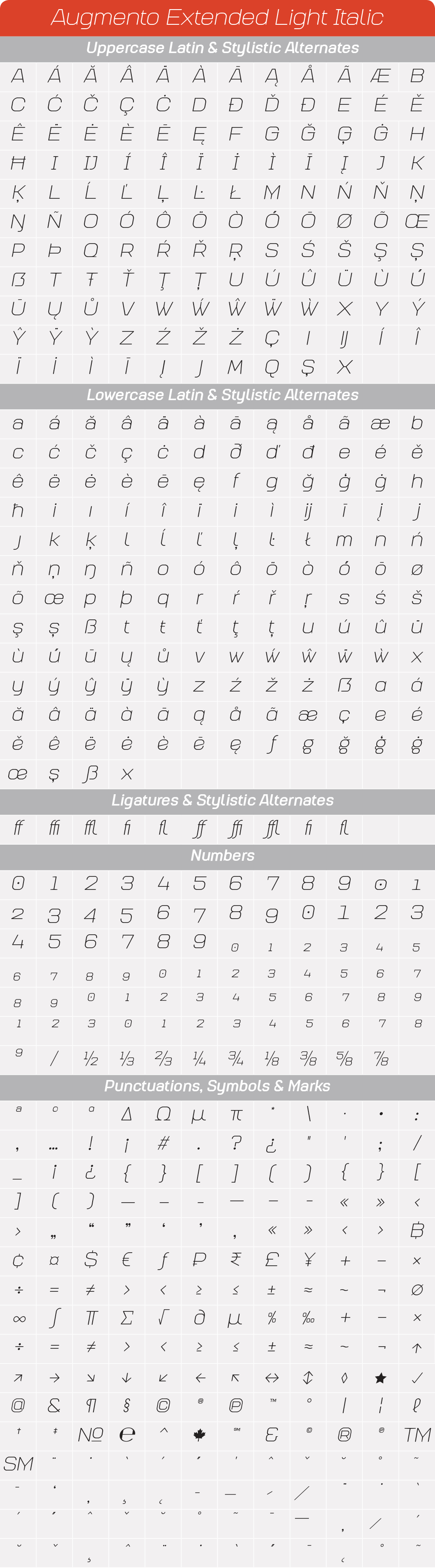 Extended Light ItalicAugmento-GlyphTable.png