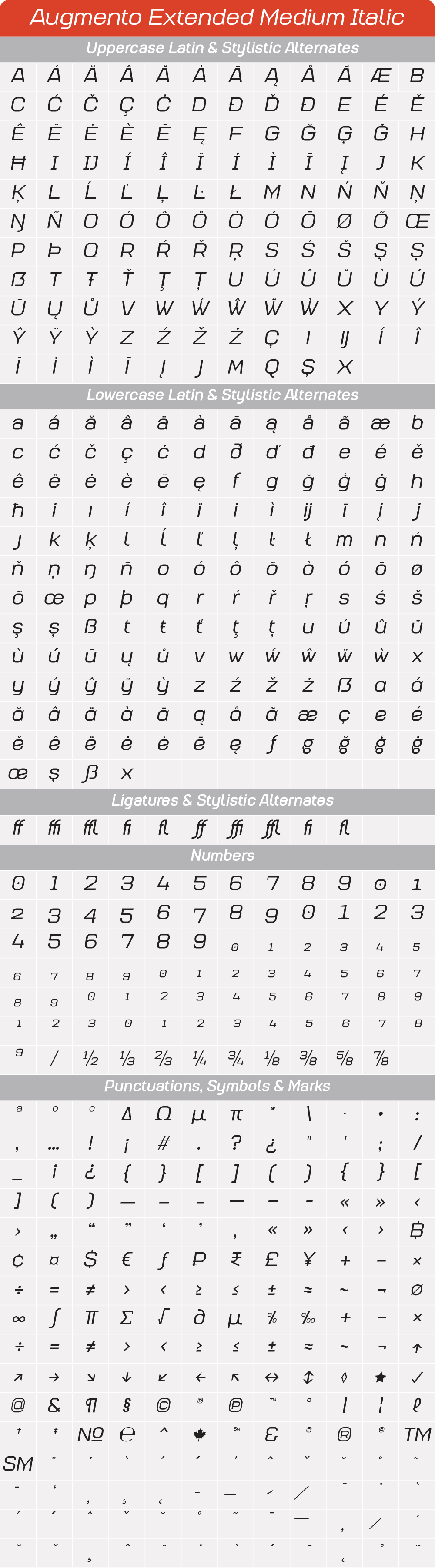 Extended Medium ItalicAugmento-GlyphTable.png