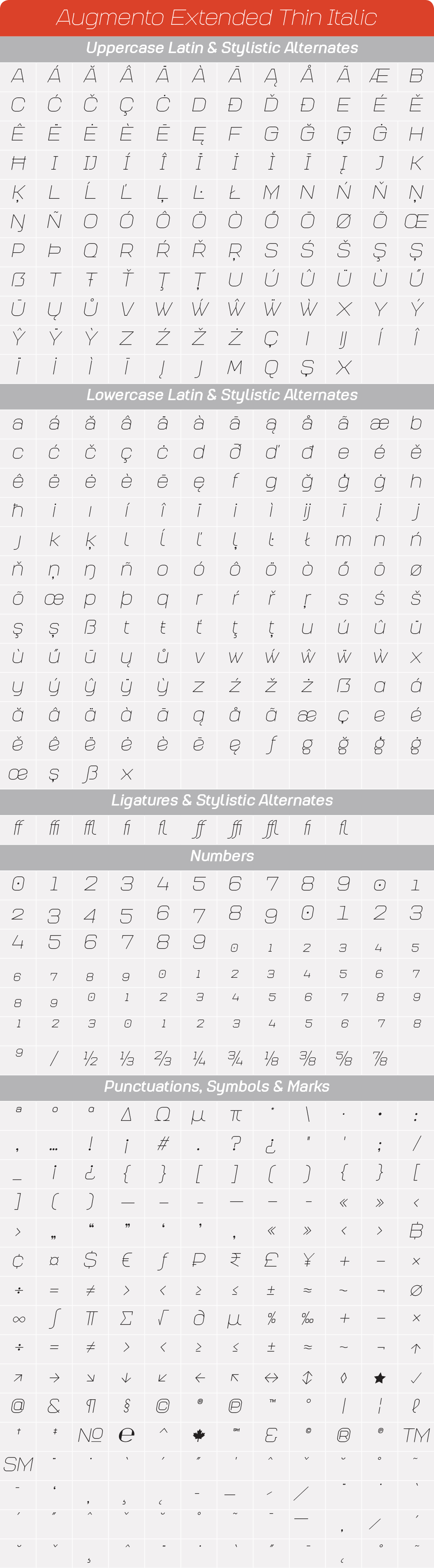 Extended Thin ItalicAugmento-GlyphTable.png