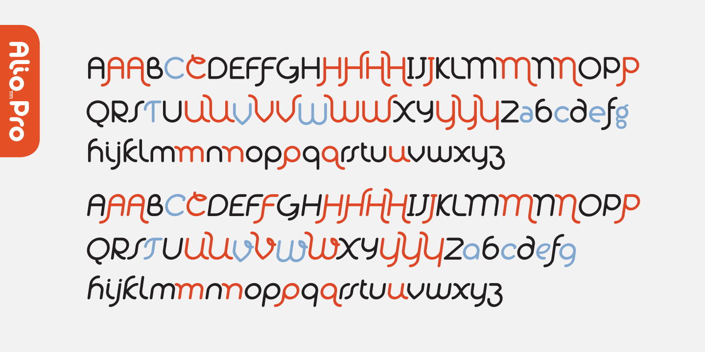 A partial glyph set of Alio™ Pro, an extensive type family.