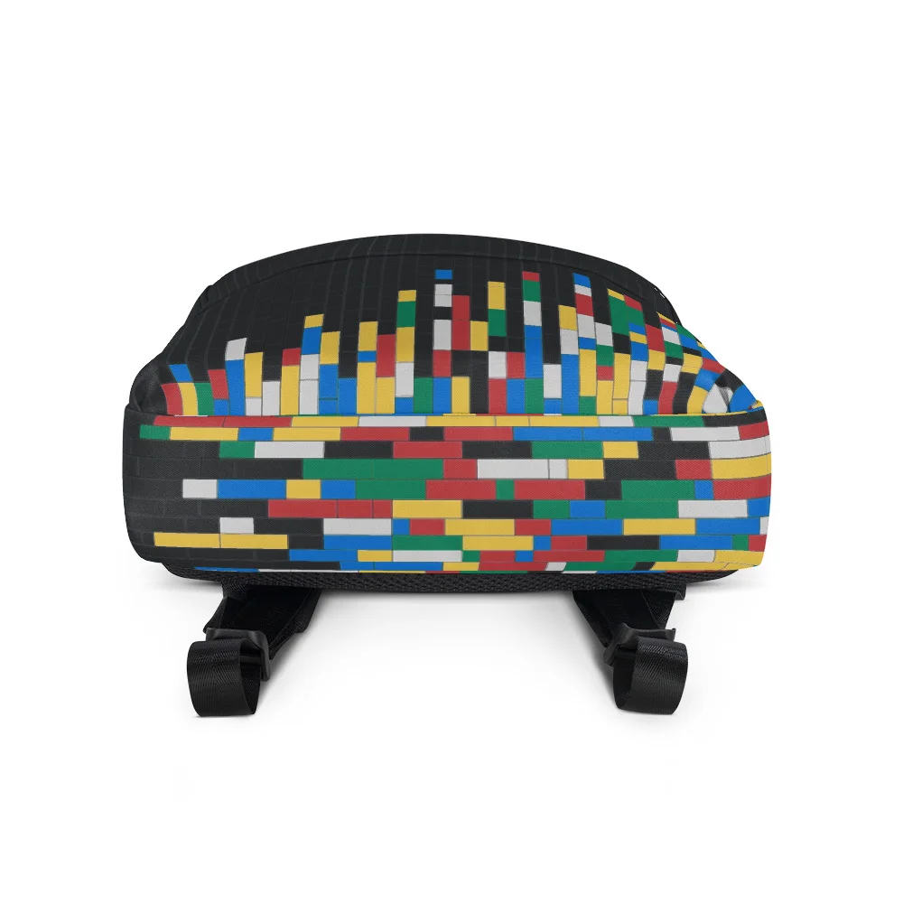 Dark Grey Building Blocks Backpack, top-down view of the base, clearly showing the colorful brick pattern wrapping underneath.