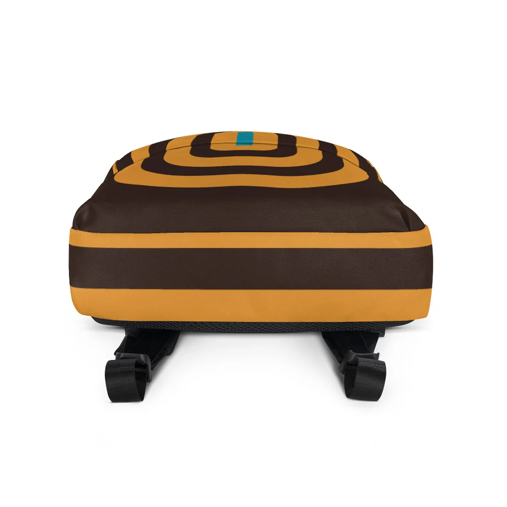 Bottom view of the Mesmerized Urban Commuter Backpack (Brown), showing the cylindrical shape and carry handle.