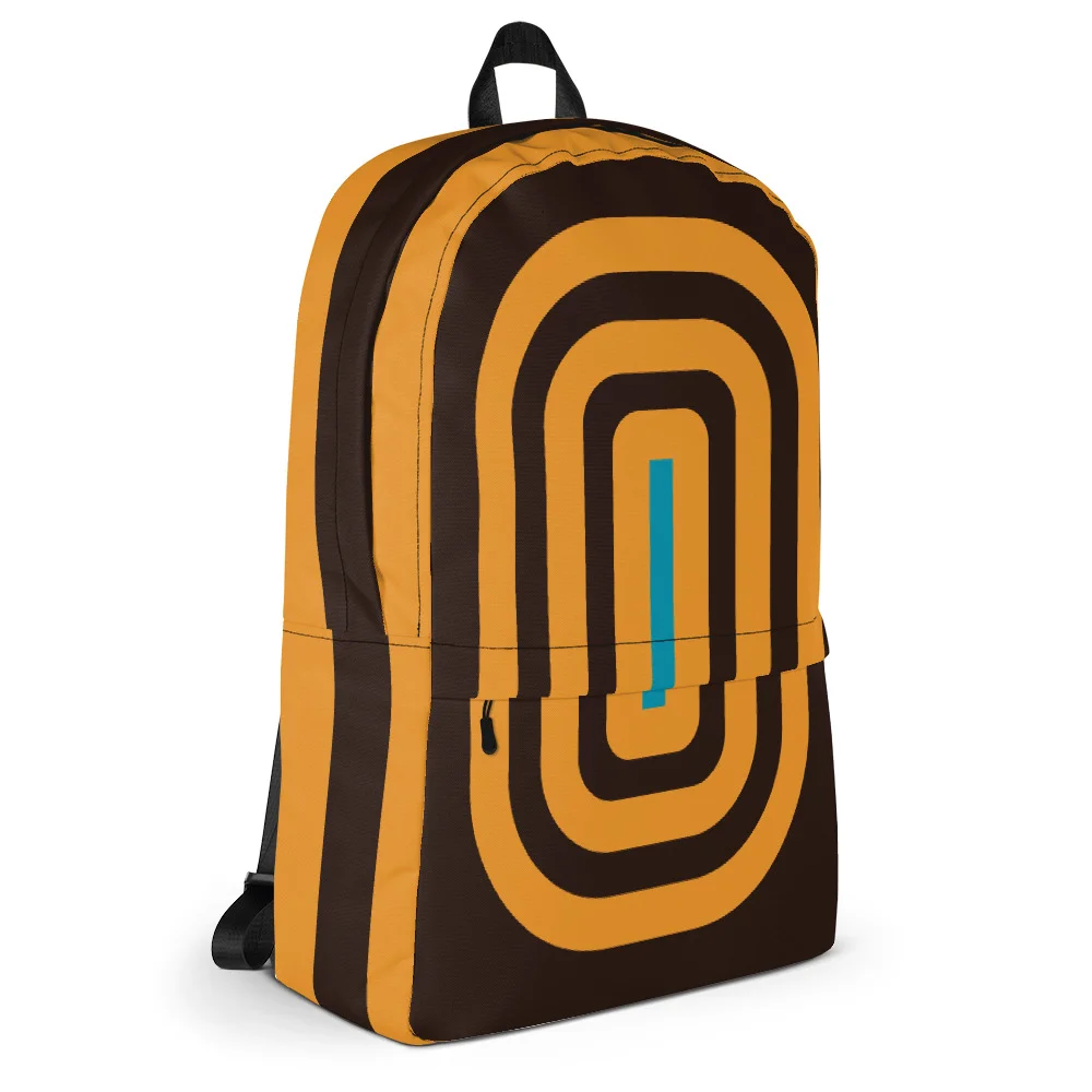 Dark brown Mesmerized Urban Commuter Backpack, right 3/4 view, highlighting the side panel and graphic design.